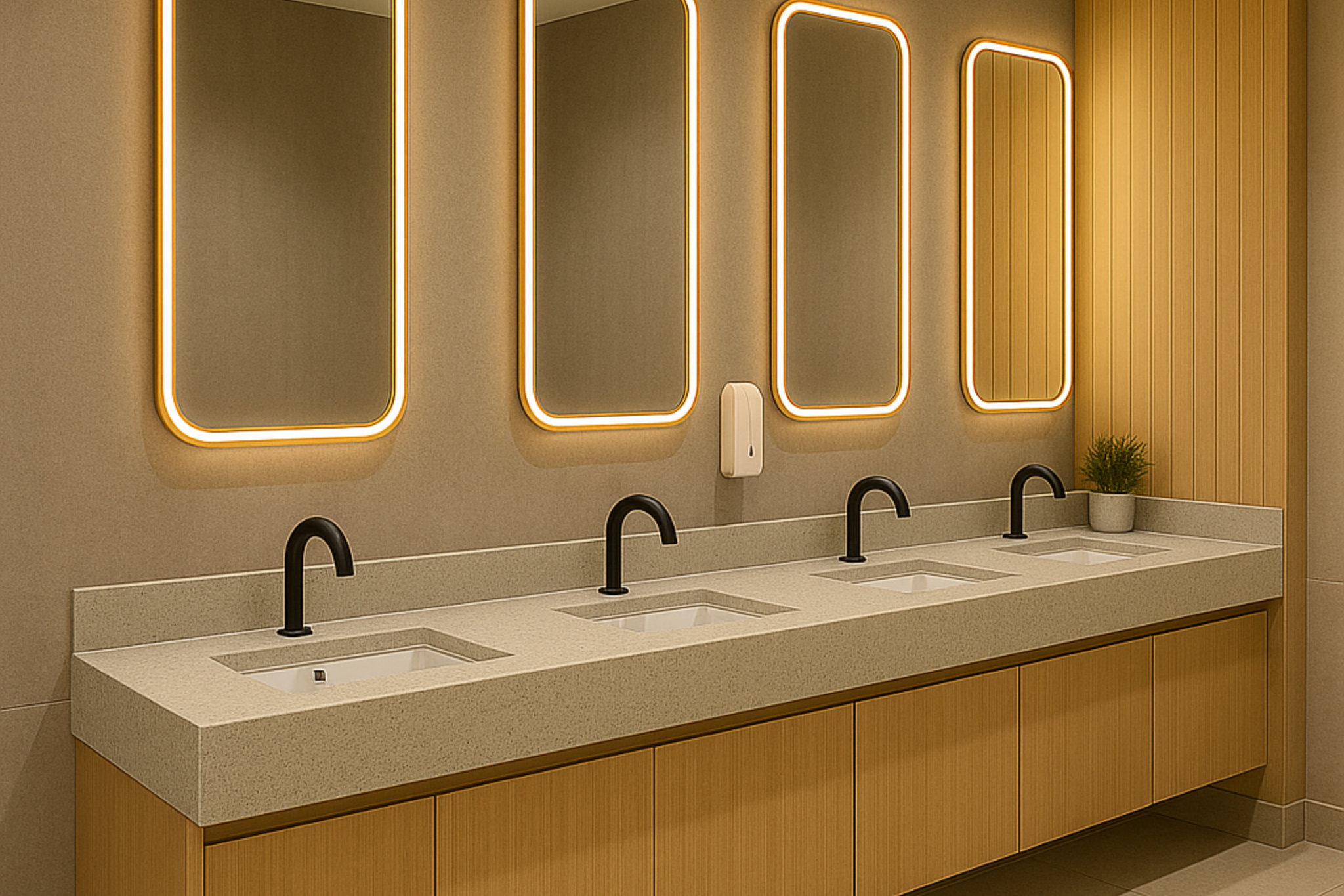 Touchless bathroom faucet installed on a modern home vanity