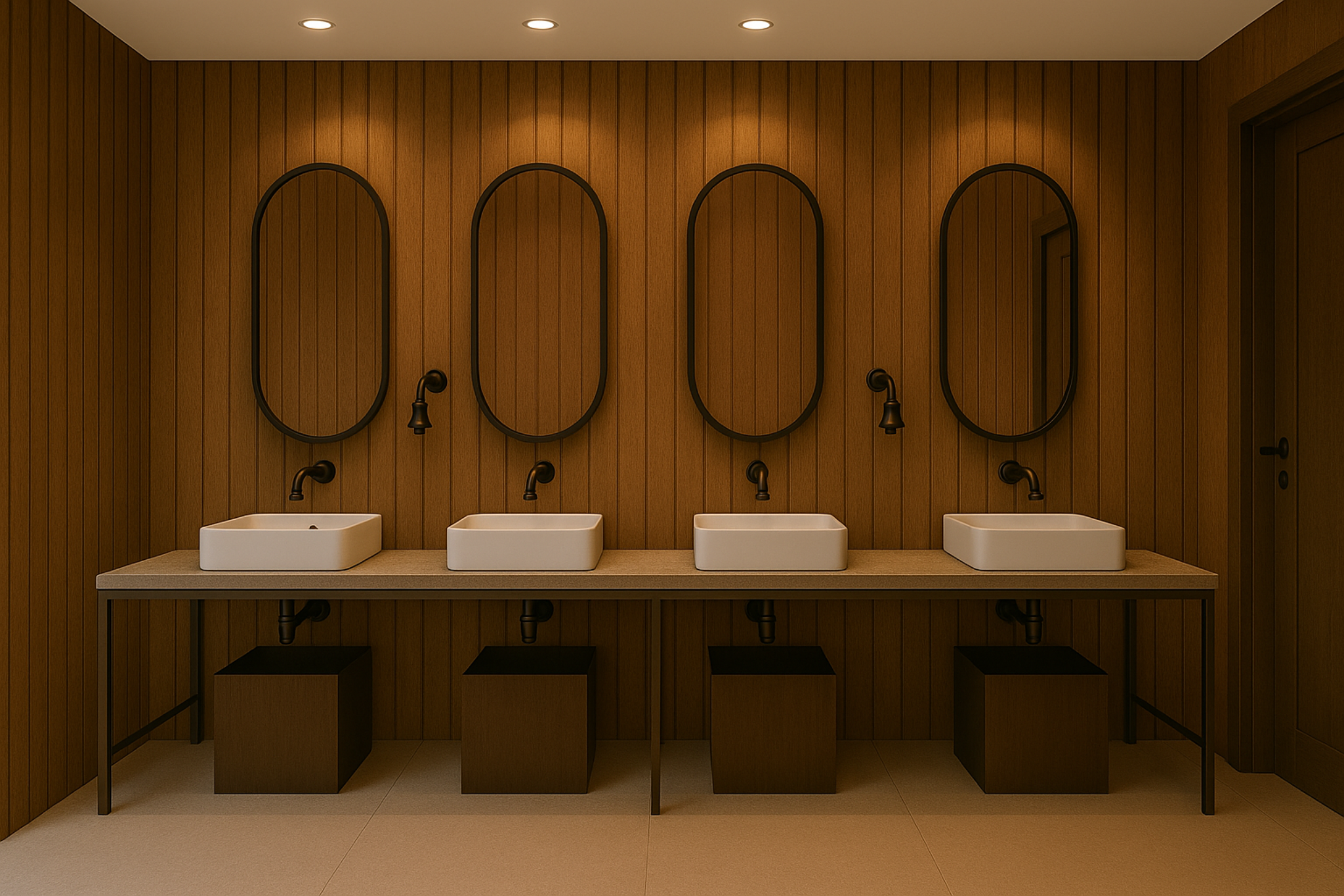 Close-up view of a touchless faucet sensor and water flow