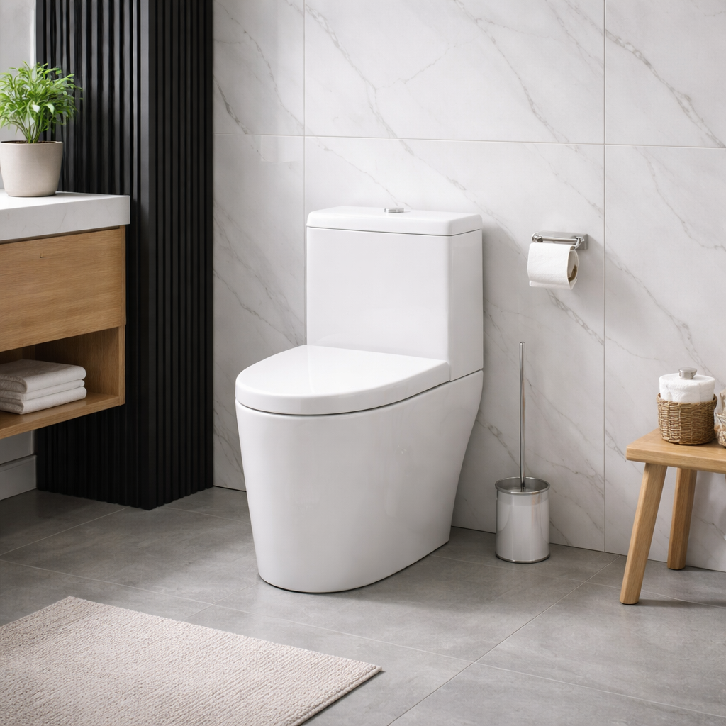 Satin nickel automatic toilet flush valve for upscale restroom interiors