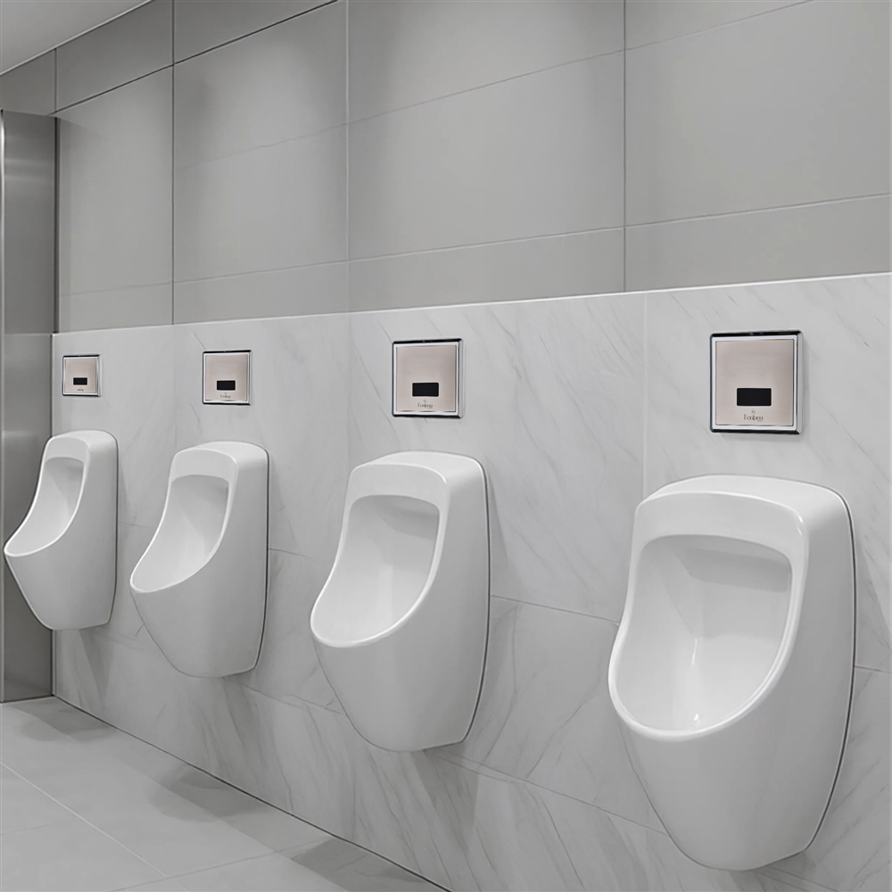AEC team reviewing automatic flush valve documentation and restroom drawings