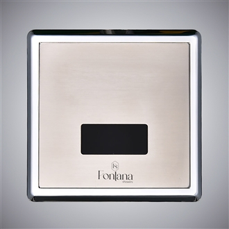 Commercial automatic flush valve in satin finish for public toilet fixture upgrades